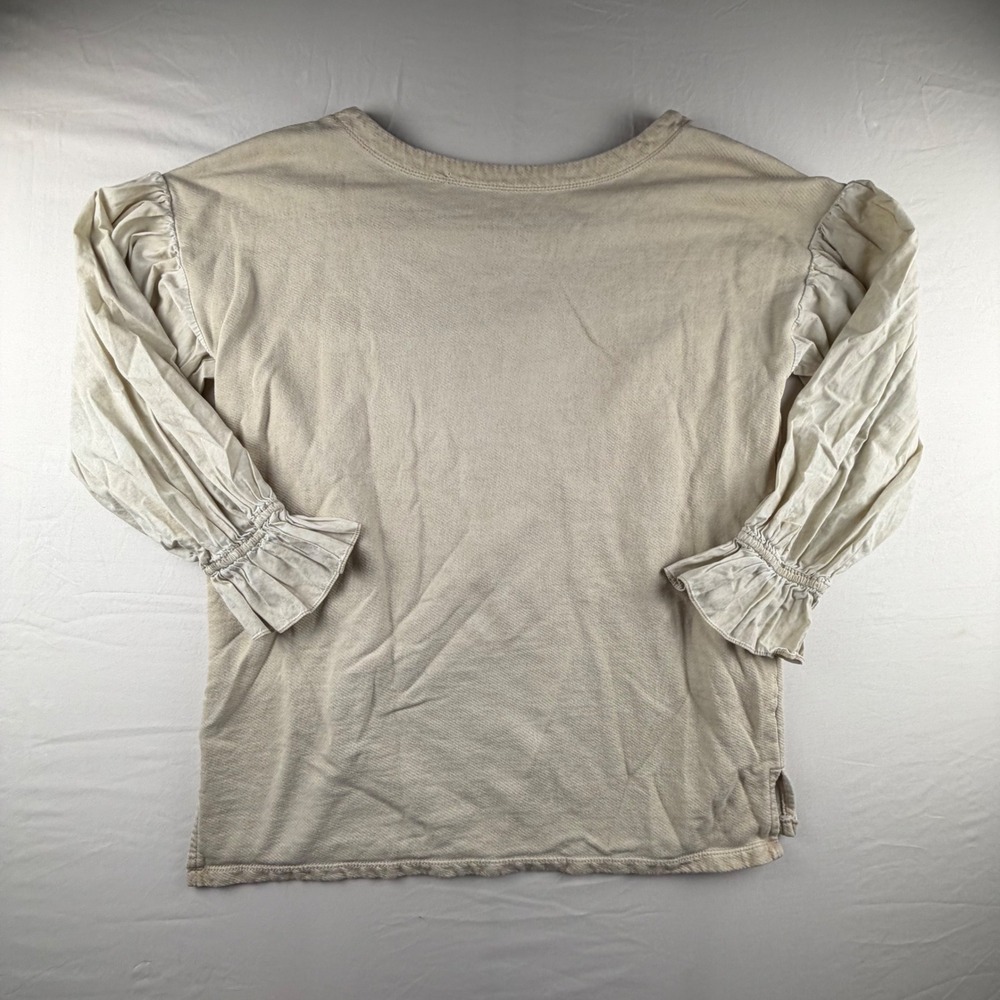 Anthropology Pilcro Media Puff Slev Sweatshirt Womens Large Beige Smock Top 0200 - Picture 3 of 6